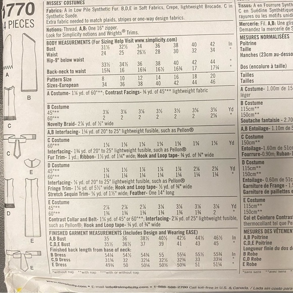 Simplicity 1770 Women's 5 different themed Costume Sewing Patterns sizes 12-20 - Picture 4 of 4